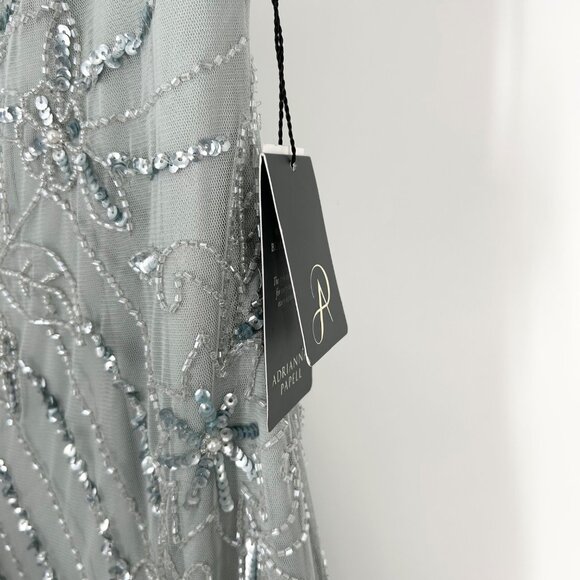 NWT Adrianna Papell Beaded Long Dress in Frosted Sage - Picture 8 of 12